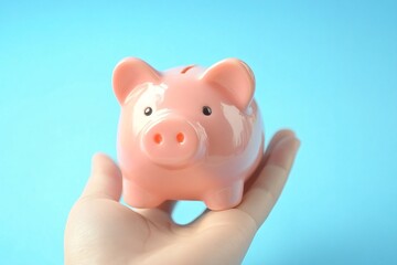 A small piggy bank held in the hand on a pastel background, representing financial planning and saving