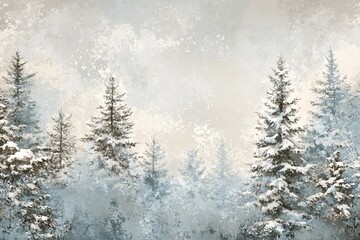 Fototapeta premium A snowy winter forest, ideal background for holiday cards and invitation text