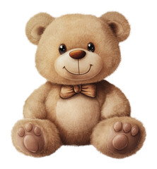 PNG A cute teddy bear sitting softly with a bow tie