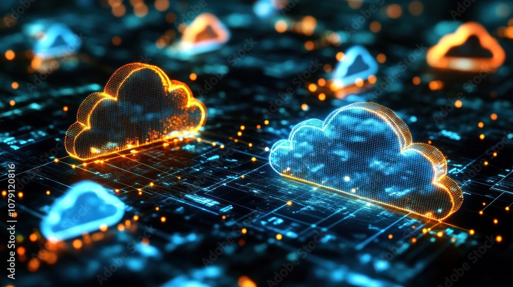 Poster abstract glowing cloud computing network.