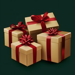 Obraz premium golden gift boxes with red ribbons packaging presents wrapping