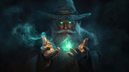 A witch is conducting magic with spell.