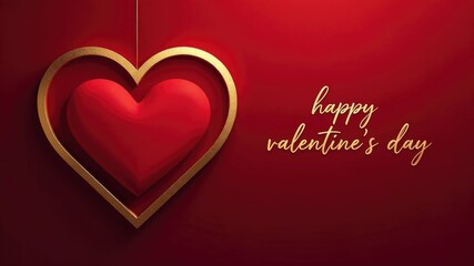 Golden heart on red background with happy valentine's day text