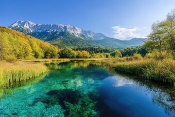 Emerald Waters of Wild Karst Lake in Slovenia - A Mysterious Travel Destination