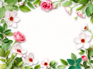 A beautiful frame made of delicate rose flowers encircling an empty space in the center, leaf, nature