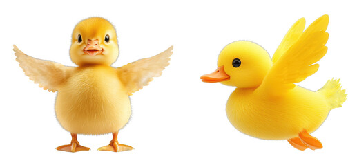 Fototapeta premium Adorable Cartoon Baby Ducks with Soft Yellow Feathers, Flapping Wings and Cheerful Expressions Perfect for Children's Literature, Spring Themes, and Joyful Imagery