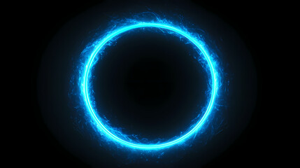 Blue super moon glowing with blue halo isolated on black background. Mystique. Illustration