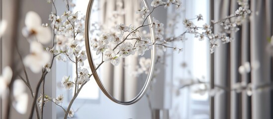 Chic interior featuring stylish mirrors paired with delicate blooming tree branches perfect for home decor inspiration