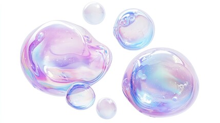 floating soap bubbles, dreamy and soft aesthetic, pastel iridescence, minimalistic design, isolated on white background