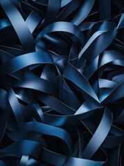 Obraz premium 青いリボンが絡み合う美しい光景、抽象的なデザインで動きが感じられる
