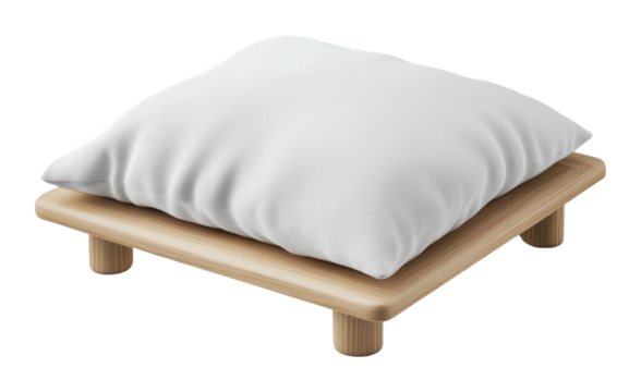 PNG Soft cushion resting on a wooden platform indoors
