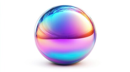 large bubble with soft reflections, vibrant iridescent tones, close-up shot, realistic 3D style, isolated on white background 