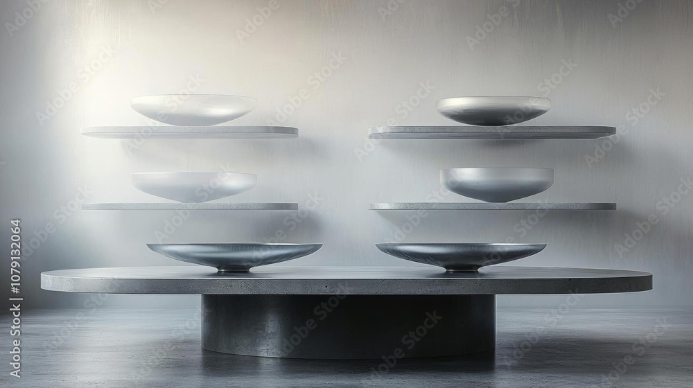Poster empty of perspective of polished concrete or cement floor shelf table for interior and display show 