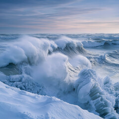 Obraz premium A dramatic shot of crashing ocean waves frozen in motion