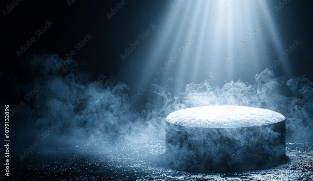Aufkleber empty of the bare podium stands on dark backdrop with minimal platform studio mockup concept or adve