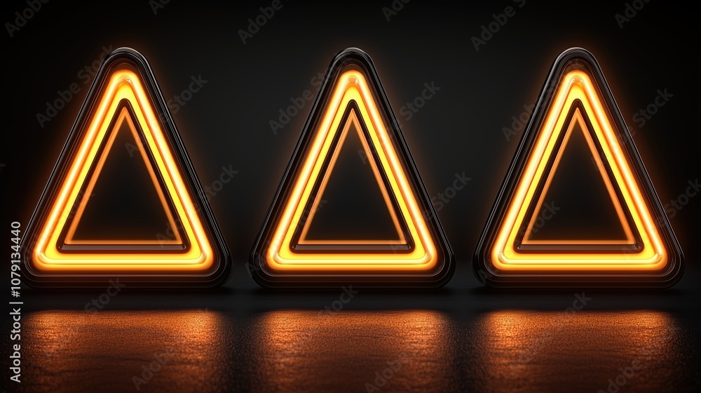 Aufkleber three triangles are lit up in neon colors. the triangles are arranged in a row, with the middle one 