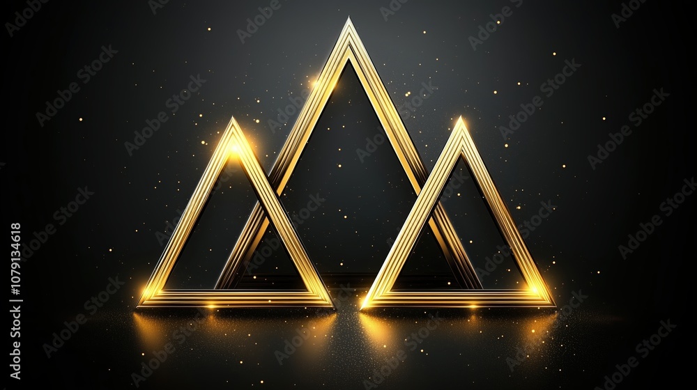 Poster three golden triangles are lit up and placed on a black background. the triangles are arranged in a 
