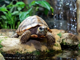 Fototapeta premium Portrait a walking turtle in a natural setting