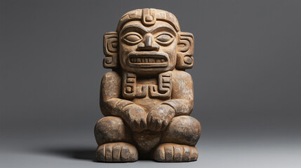 Starannie wykonany posąg azteckiego boga wody, ozdobiony symbolicznymi, starożytnymi znakami, które odzwierciedlają kulturową i religijną moc wody dla Azteków. 
