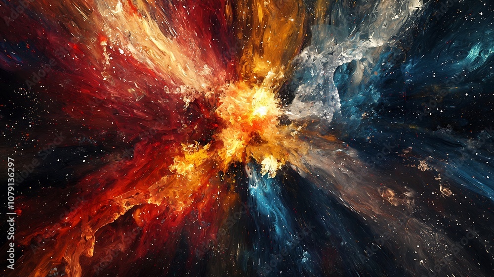 Poster Explosive Abstract Vortex of Vibrant Colors and Dynamic Shapes