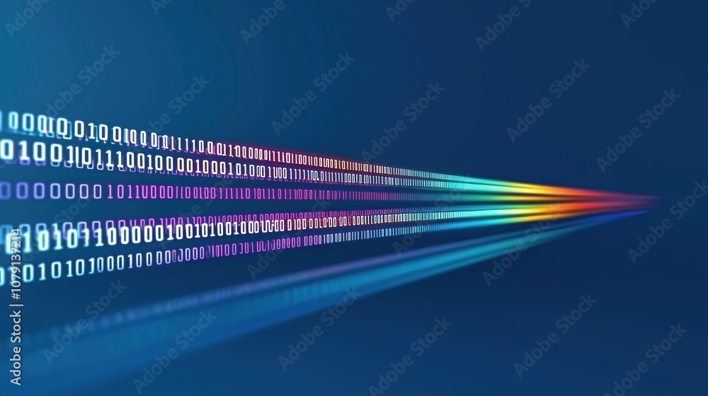 Aufkleber Series of binary numbers are displayed in a rainbow of colors. Concept of technology and innovation, as well as the idea of a complex and interconnected system