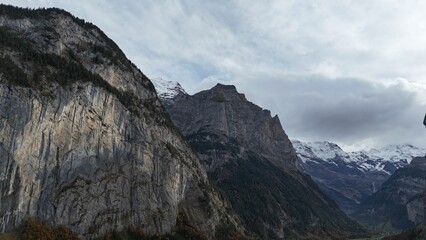 Aerial view of the majestic Swiss Alps, Interlaken near Lake Brienz