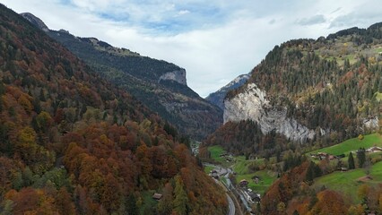 Aerial view of the majestic Swiss Alps, Interlaken near Lake Brienz