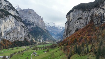 Aerial view of the majestic Swiss Alps, Interlaken near Lake Brienz