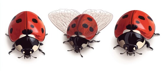Realistic ladybug set with detailed wings, vector illustration