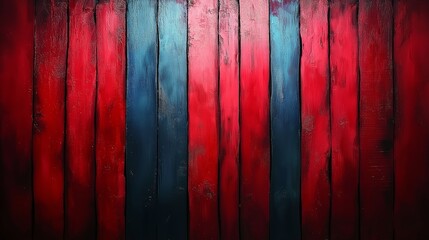 Red and blue striped wooden background with a blue stripe in the middle. The red and blue stripes are painted on the wood