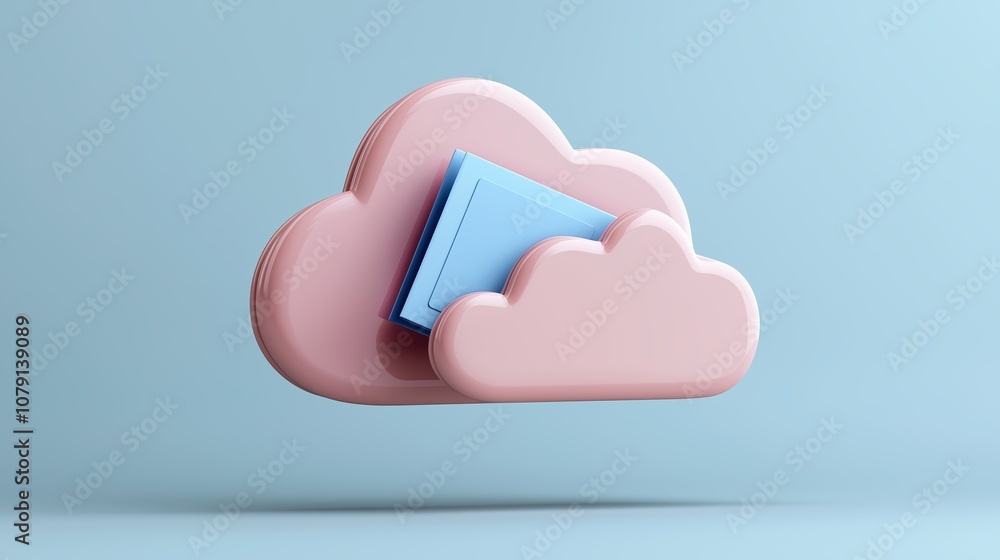 Poster pink cloud with a blue envelope inside of it. the envelope is open and the paper is white