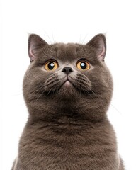 Portrait of a British Shorthair Cat with Round Face and Amber Eyes, Perfect for Cat Lovers and Breed Enthusiasts

