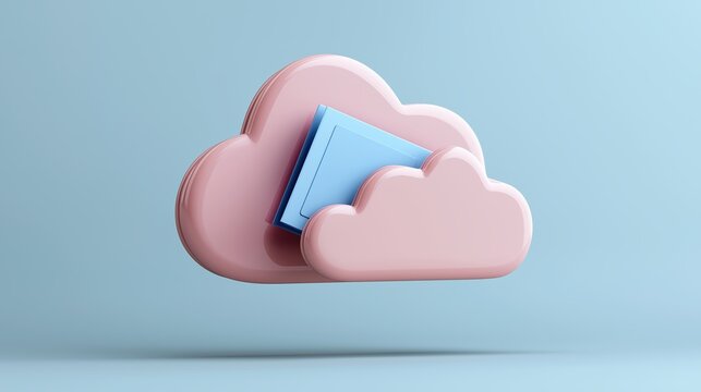Pink cloud with a blue envelope inside of it. The envelope is open and the paper is white