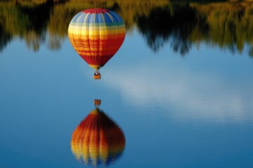 Fototapeta premium Colorful Hot Air Balloons Reflecting in Water during Leisure Activity