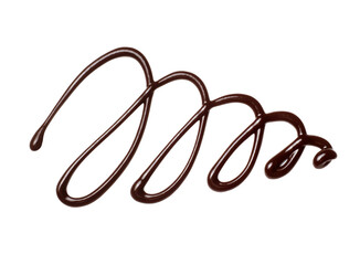 Naklejka premium Twisted pattern drawn with hot melted chocolate close up on a white background