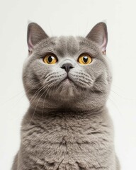Portrait of a British Shorthair Cat with Round Face and Amber Eyes, Perfect for Cat Lovers and Breed Enthusiasts

