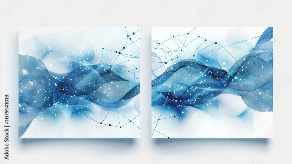 Poster abstract blue wave with geometric patterns