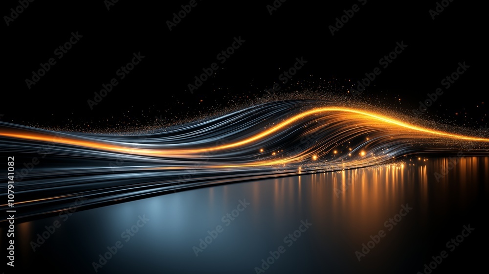 Poster long, curving line of light and dark colors with a splash of orange. the image is abstract and has a