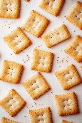 Crackers pattern on white background, top view