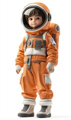 Child in astronaut costume, 3D illustration, isolated on white background