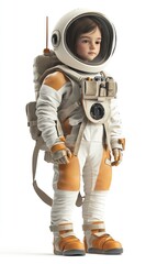 Child in astronaut costume, 3D illustration, isolated on white background