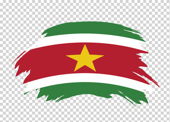 Flag of Suriname with distressed paint stroke brush effect on isolated background