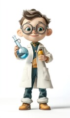 Child in chemist costume, 3D illustration, isolated on white background 