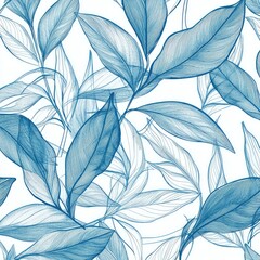 Fototapeta premium Botanical Elegance: Hand-drawn Foliage Pattern with Vintage Retro Flair