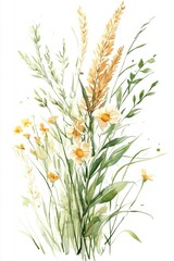 Fototapeta premium Botanical Dream: Vibrant Watercolor Meadow with Wildflowers and Insects