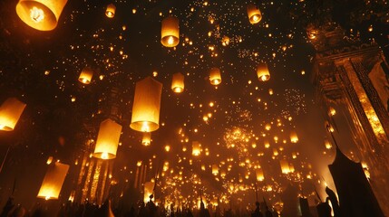 Enchanting Loy Krathong Lantern Release - Hope and Excitement Illuminated in the Night Sky
