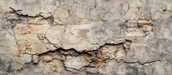 Obraz premium Close up of a weathered vintage brick wall showing detailed cracks and texture for architectural design and home decor