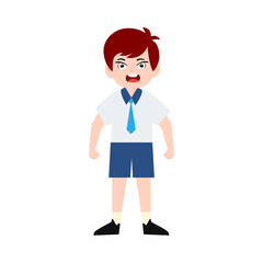 boy different pose activity school isolated on white background, uniform school white blue