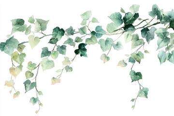 Hand-drawn Watercolor Ivy Branch Frames. Green Leaves Set for Botanical Garden Decor