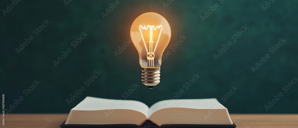 Poster Light Bulb Above Open Book Conceptual Idea